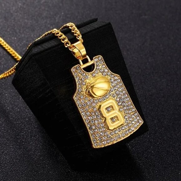 Gold Plated Iced Out #8 Kobe Bryant Los Angeles Lakers Jersey Pendant Necklace - Picture 1 of 5